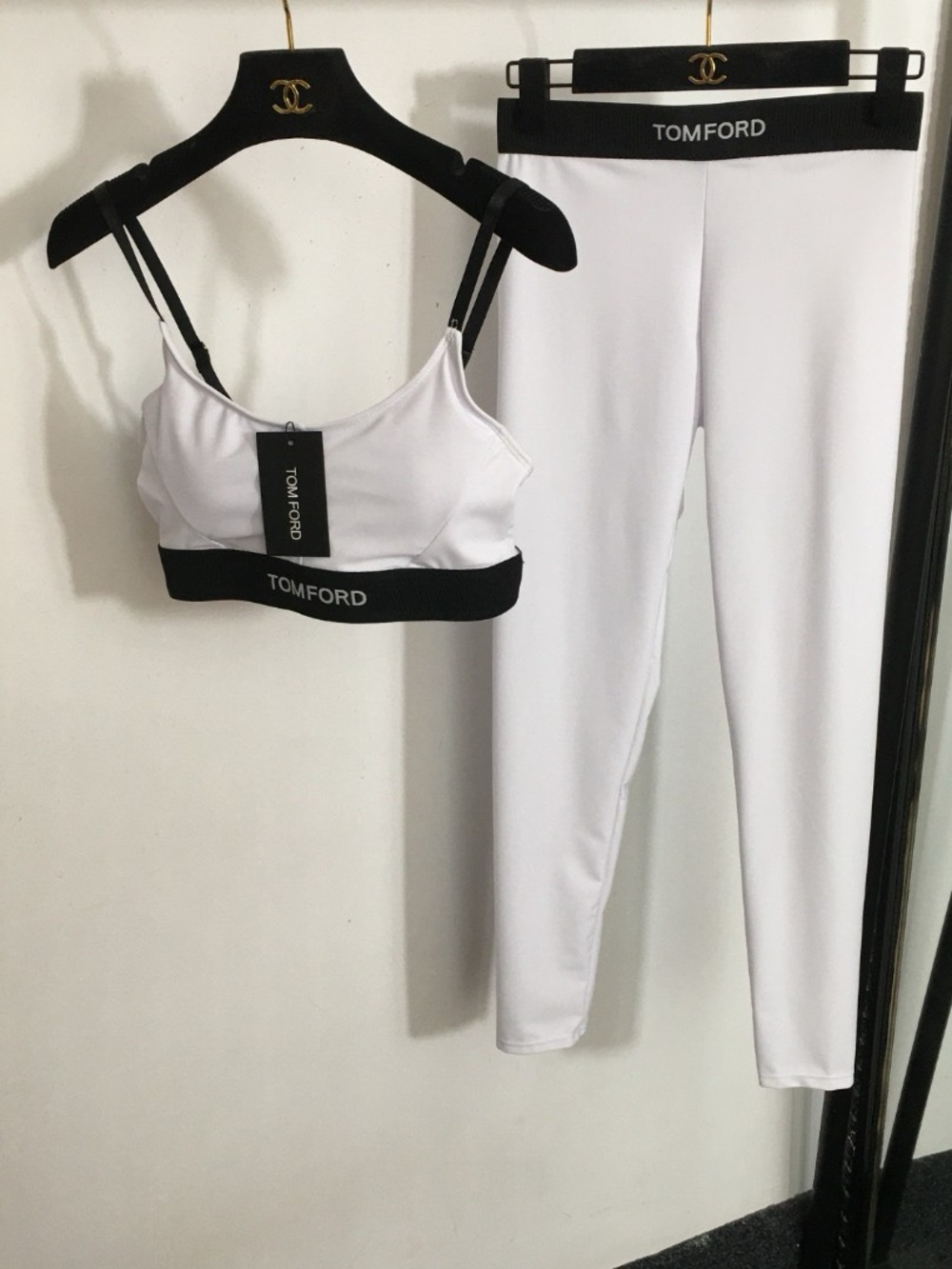 Tom Ford White & Black Logo Band Leggings and Sports Bra Set